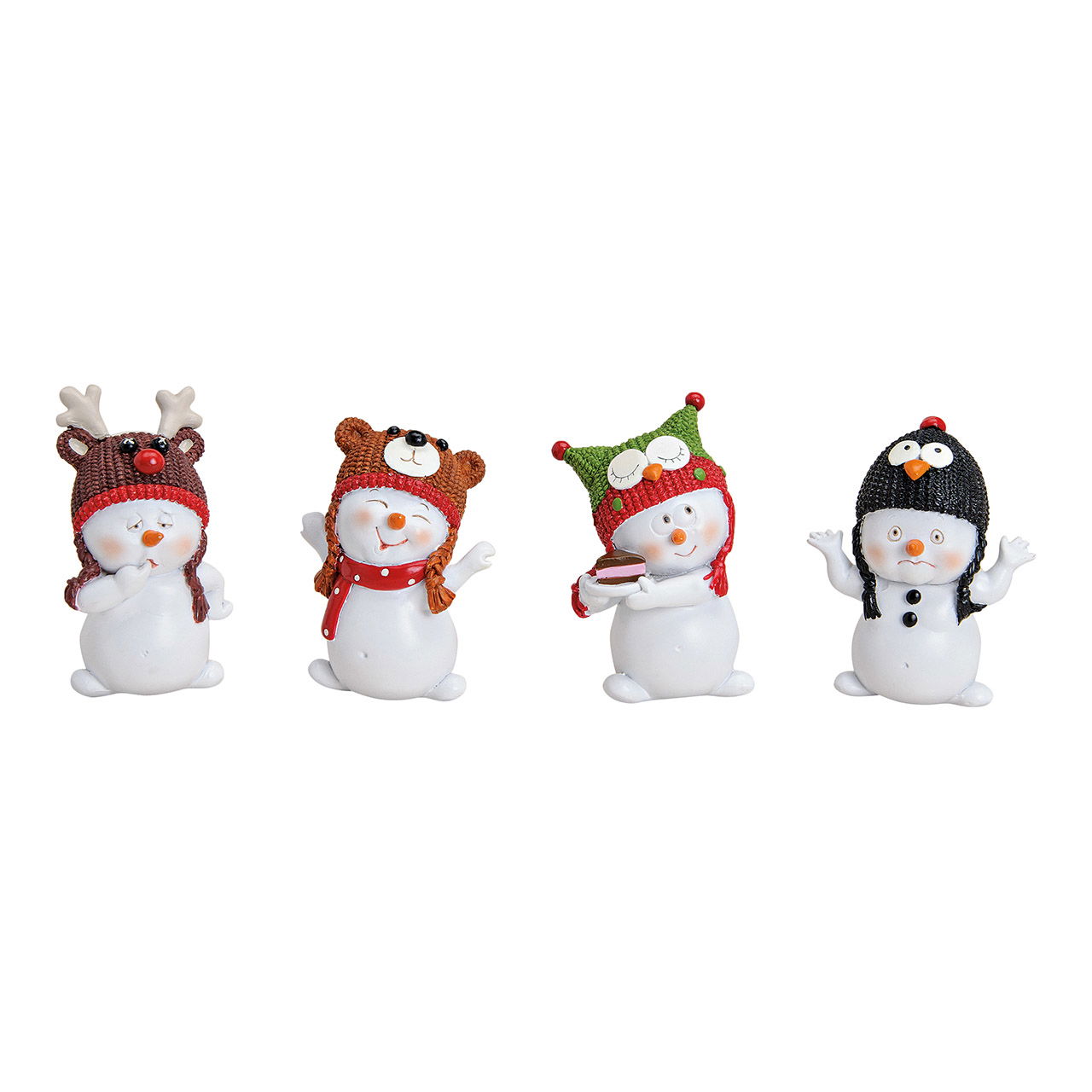 Schneemann aus Poly, 4-fach sortiert (B/H/T) 6x8x4 cm Schneemann aus Poly, 4-fach sortiert (B/H/T) 6x8x4 cm