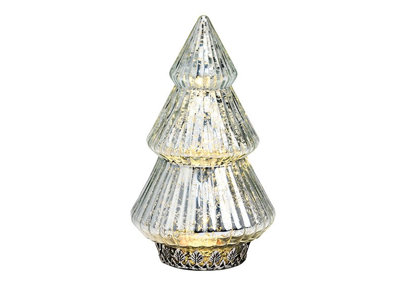 Kerstboom met LED, batterijvoeding 2xAAA niet inbegrepen gemaakt van glas zilver (B/H/D) 12x22x12cm