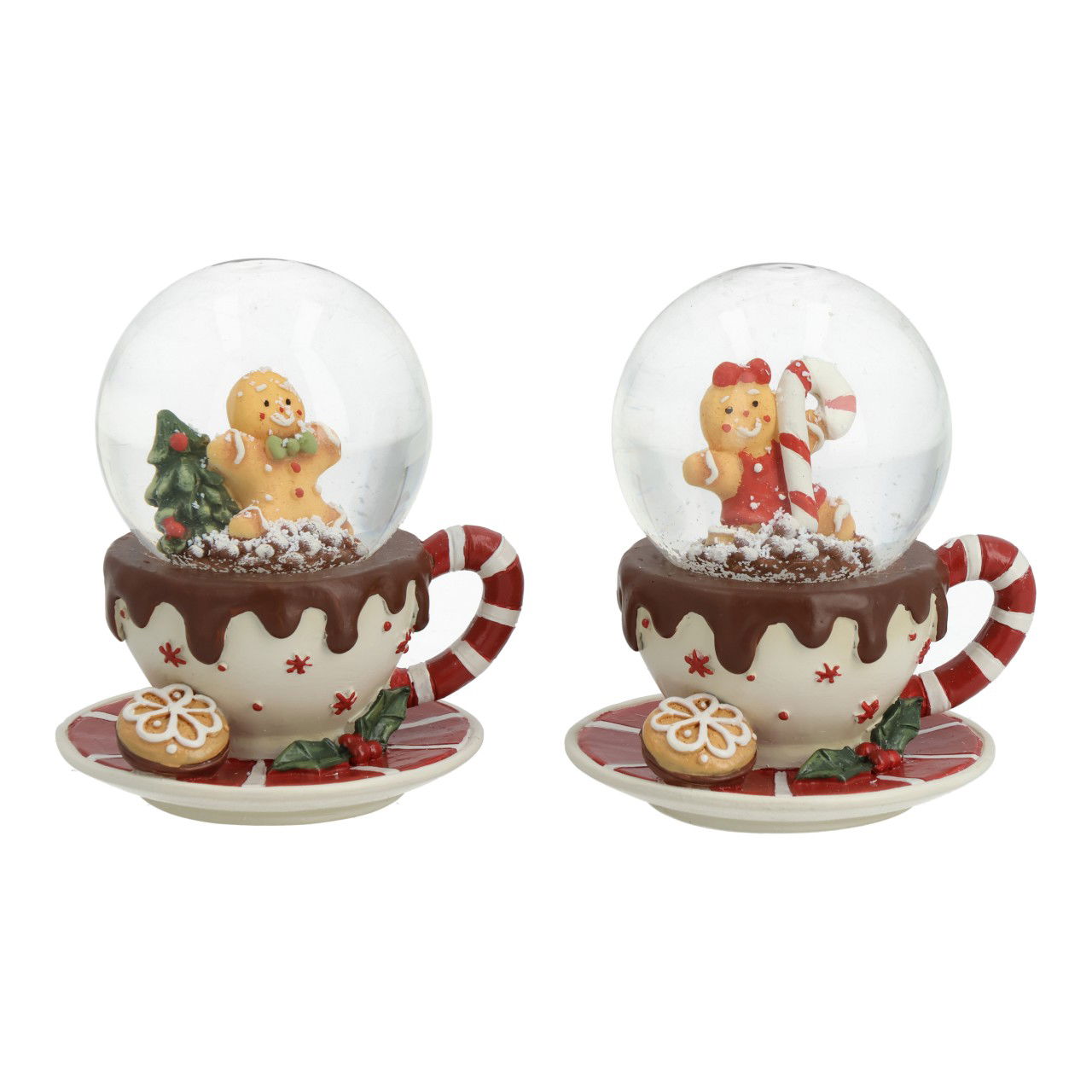 Sneeuwbol peperkoekfiguur van poly/glas gekleurd 2 assorti (B/H/D) 7x8x6cm Pokal, Kunst, Porzellan, Töpferei, Untertasse