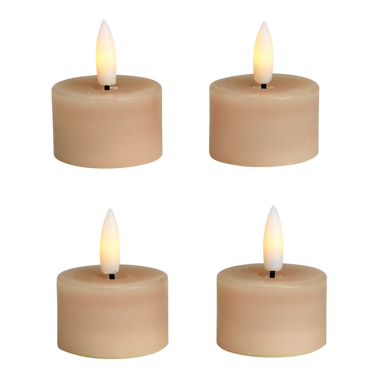 Set di 4 tea light a LED, in cera beige (L/H/D) 4x4x4cm con timer funzionamento a batteria 4xCR2032 non incluso