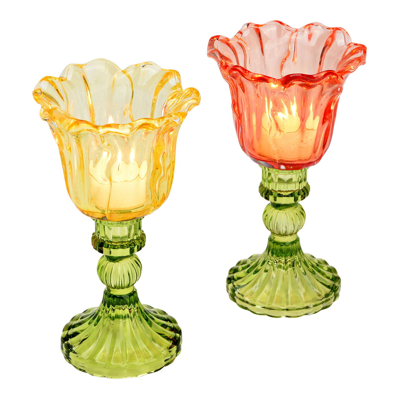 Lanterne di vetro, fiore, doppie, rosso/giallo (L/H/D) 10x18x10cm Glas, Kelch