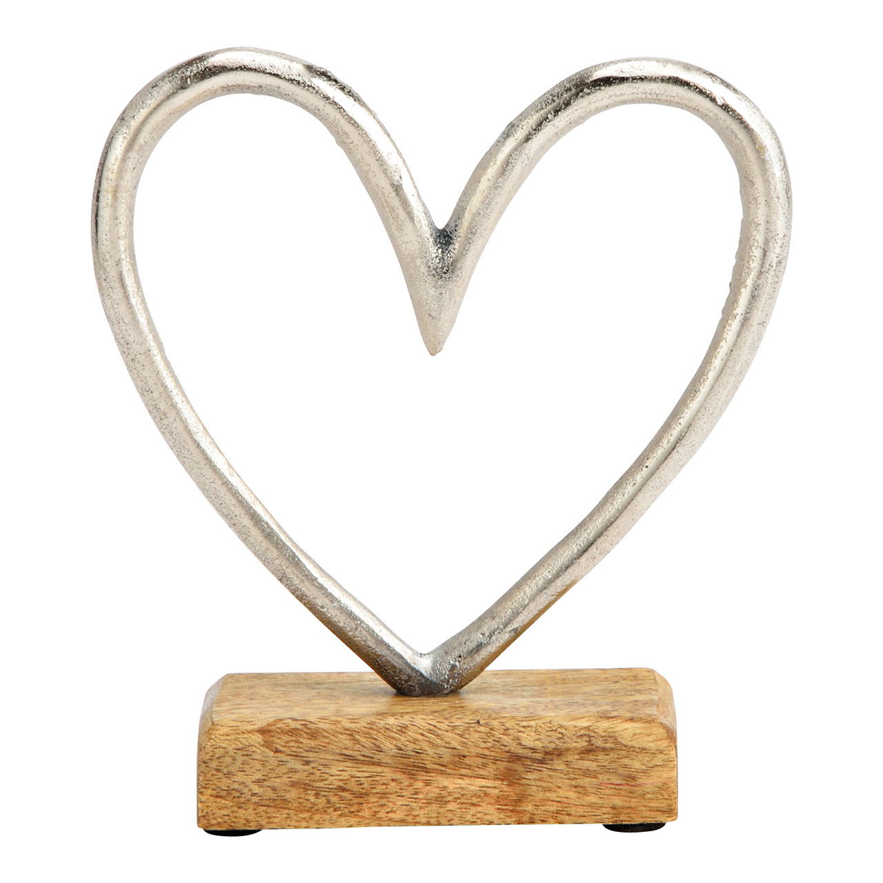 Cuore in piedi su base di metallo argentato in legno di mango (L/H/D) 16x17x5cm Cuore in piedi su base di metallo argentato in legno di mango (L/H/D) 16x17x5cm