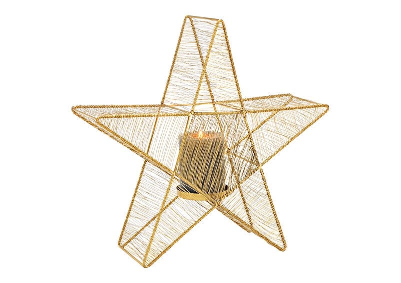 Windlicht, kaarsenhouder ster van metaal goud (B/H/D) 36x34x11cm