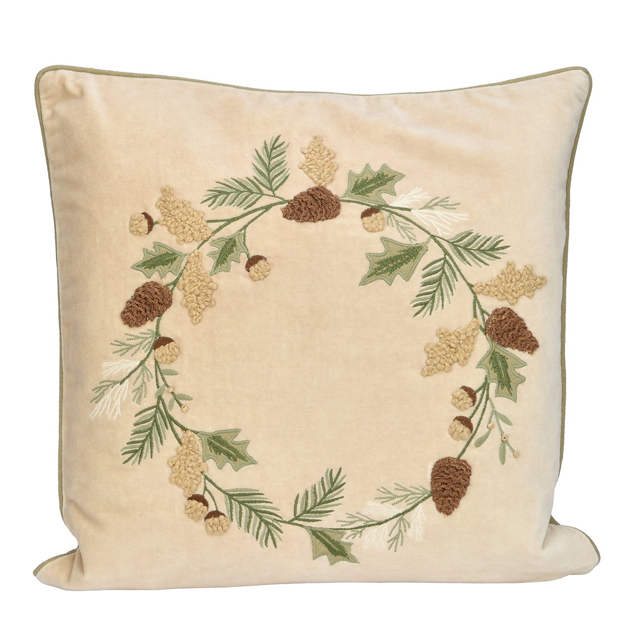 Kissenbezug Kranz aus Textil Beige (B/H/T) 45x45x0.5cm Kissen, Kissenbezug, Samtkissen, Dekokissen, Waldkranz