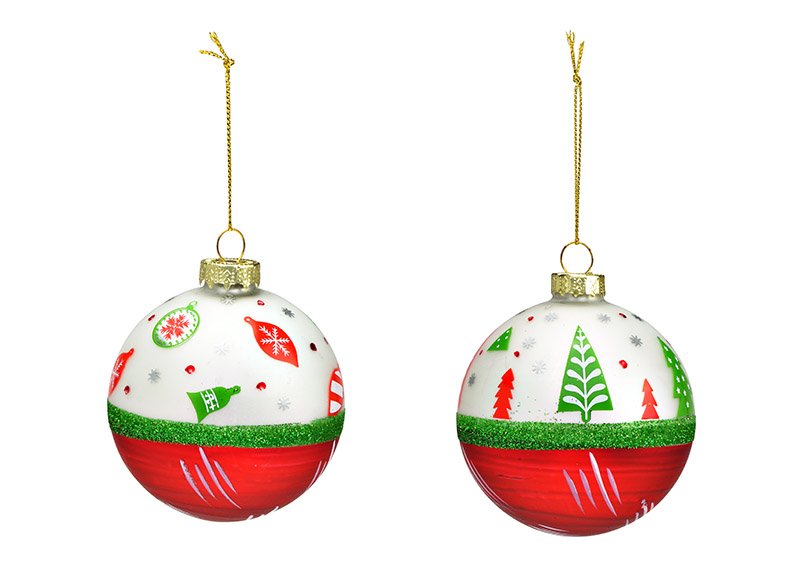 Kerstbal, hanger en kerstboomdecoratie van gekleurd glas, 2-voudig, Ø8cm
