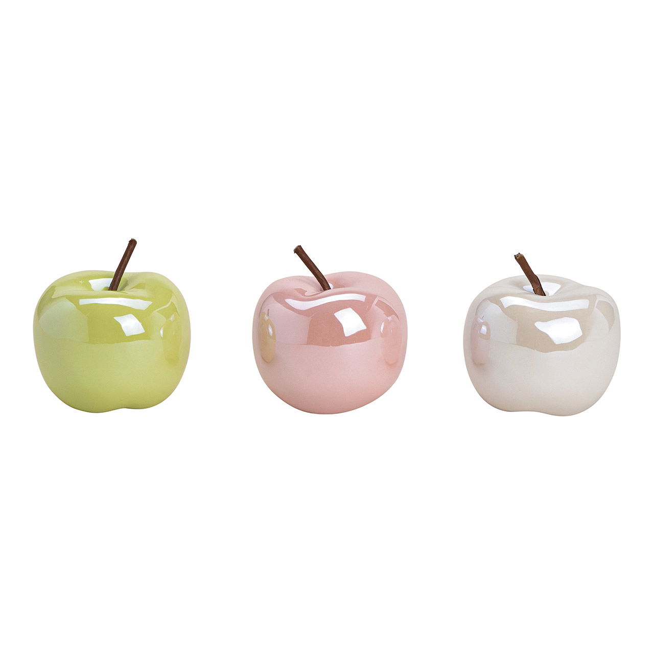 Ceramic apple green, pink, white 3-fold, (W/H/D) 9x9x9cm Ceramic apple green, pink, white 3-fold, (W/H/D) 9x9x9cm