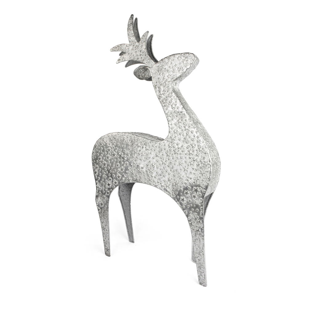 Rentier mit Sternenmotiv , Metall, 36.5x13x68.5cm, 1 Stck, silber Kunst, Tier, Hirsch, Säugetier, Tierwelt