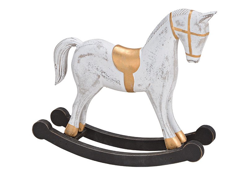 Cavallo a dondolo di legno bianco, (L/H/D) 25x22x7cm