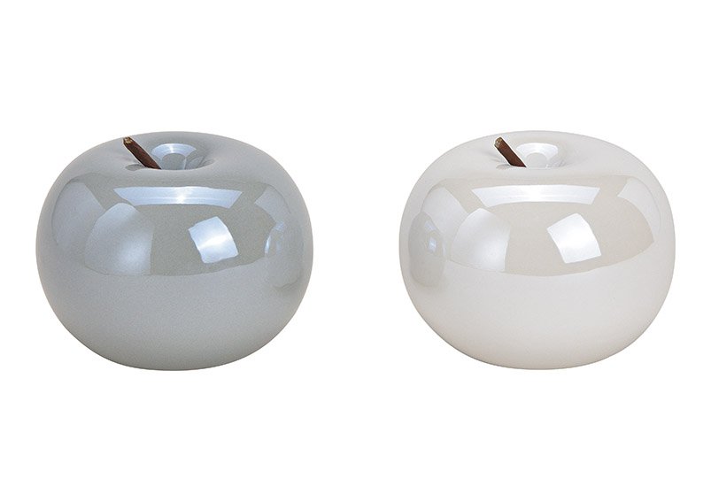 Apfel aus Keramik Weiß, grau 2-fach, (B/H/T) 10x10x10cm