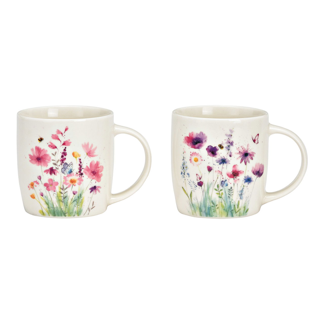 Mug flowers decor porcelain white 2-fold, (W/H/D) 12x9x8cm 350ml