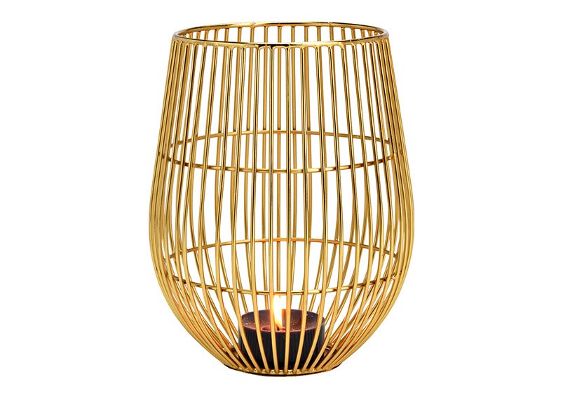 Lámpara de viento de metal dorada (A/H/D) 16x20x16cm