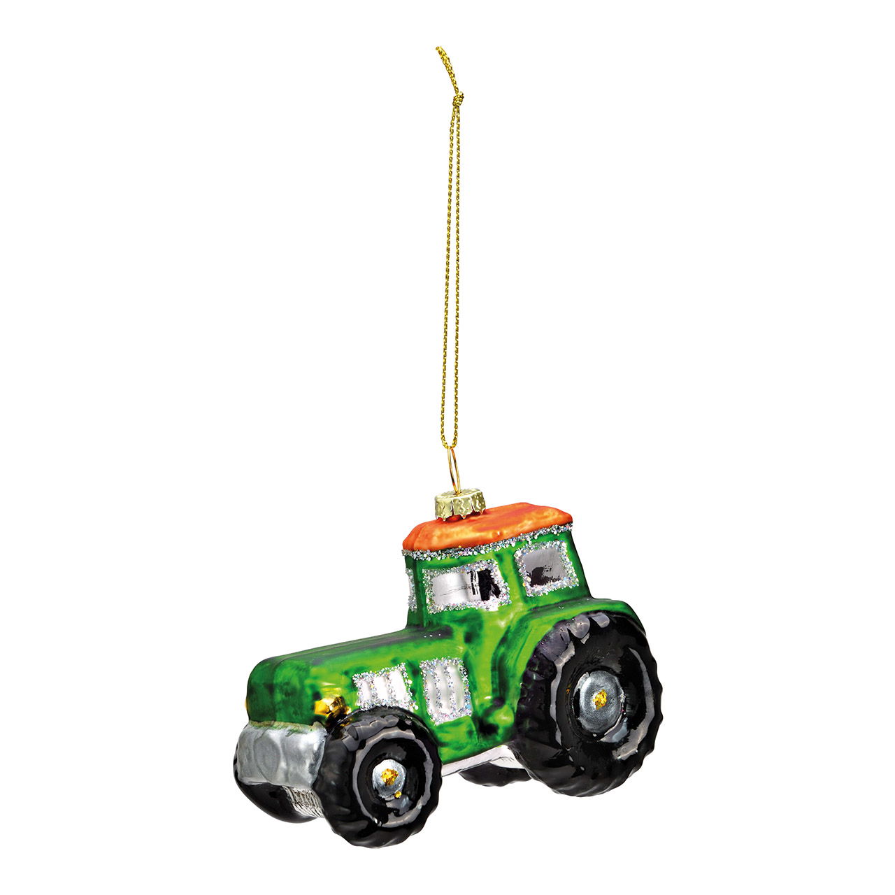 Christmas hanger tractor made of glass green (W/H/D) 9x7x5cm