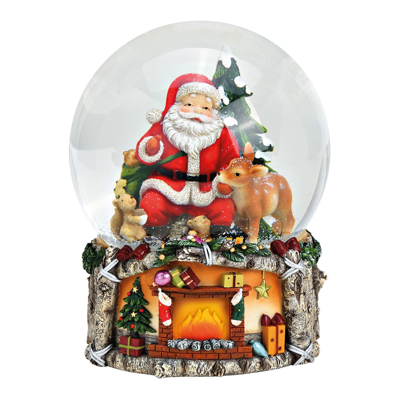 Muzikale klok, sneeuwbol kerstman en dieren gemaakt van poly, gekleurd glas (B/H/D) 15x20x15cm Muzikale klok, sneeuwbol kerstman en dieren gemaakt van poly, gekleurd glas (B/H/D) 15x20x15cm