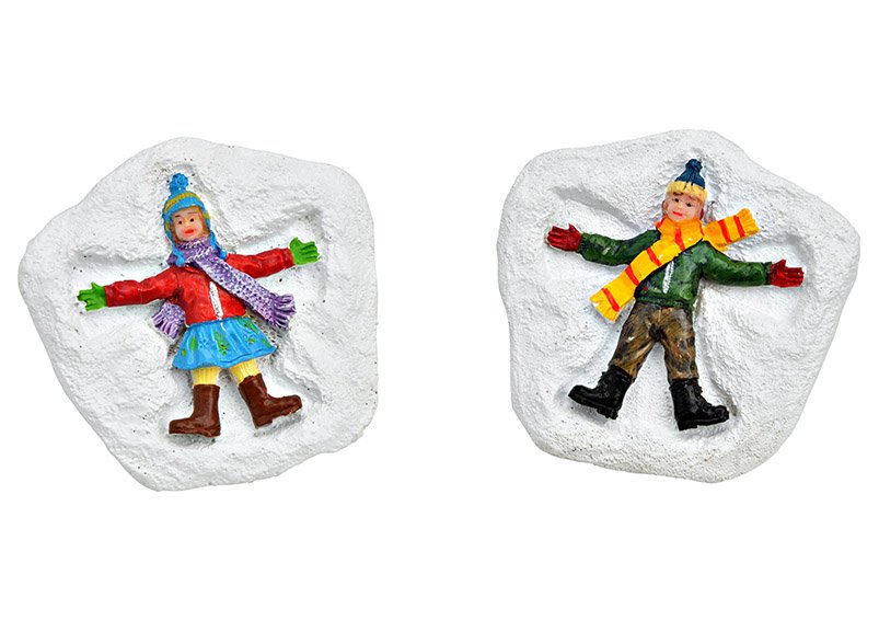 Figuras en miniatura ángeles de nieve niños de poli coloreado 2 veces, (A/A/P) 6x0,5x6cm