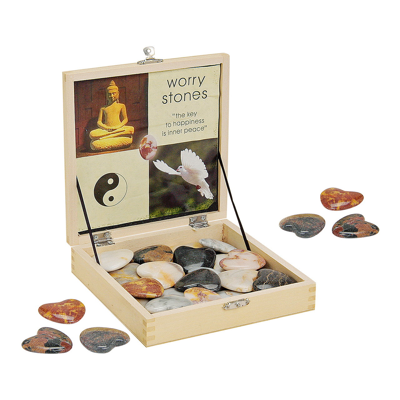 Coeurs en marbre, assortis, 4 cm, 36 pièces en présentoir en bois selbstfürsorge, steine, box, massage, geschenke