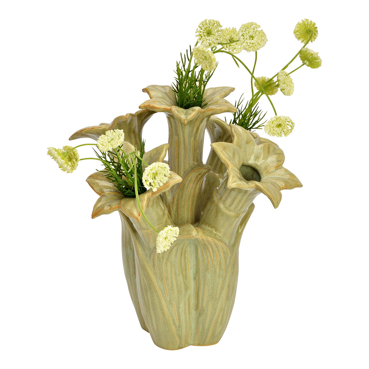 Vaas van keramiek, groen (B/H/D) 20x21x20cm Blumen-Arrangement, Topfpflanze, Töpferei, Krug, Vase