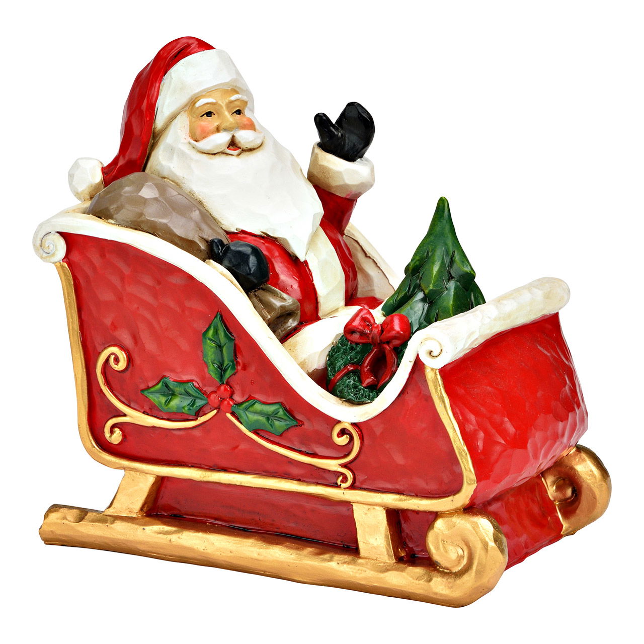 Nikolaus auf Schlitten aus Poly, Rot (B/H/T) 14x13x8cm