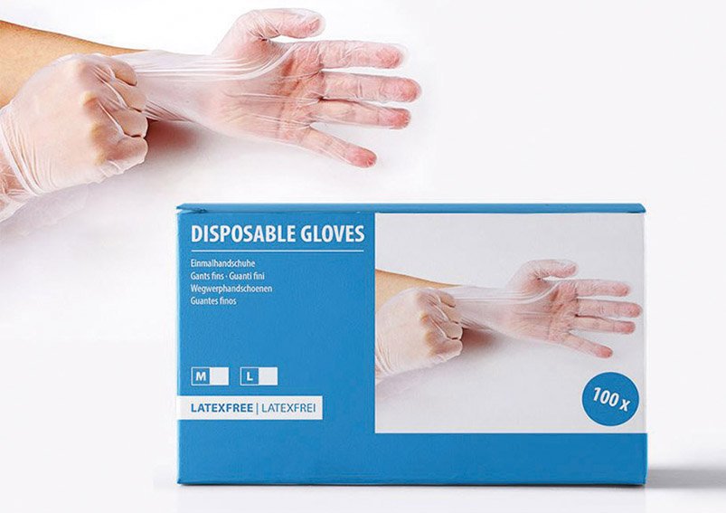 Disposable vinyl gloves, 100 pcs per box, latexfree, size m-size l
