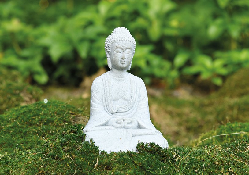 Buddha sitzend in grau aus Poly, 13 cm