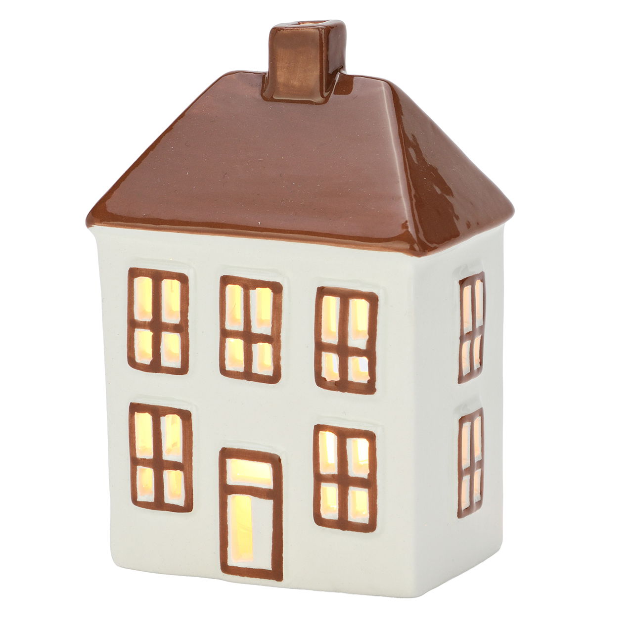 Lantaarn keramiek huis bruin (B/H/D) 9x13x6cm Lampe