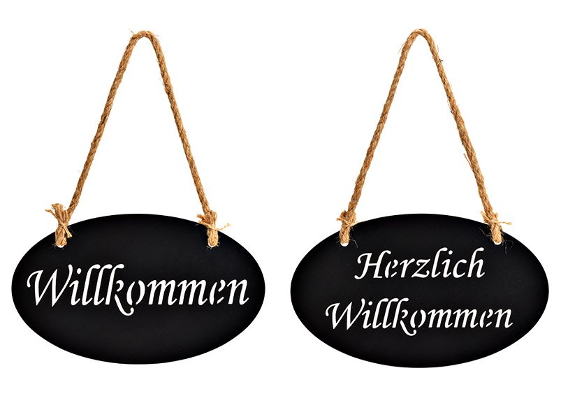 Hanger, Willkommen, Herzlich Willkommen, Metal Black 2-fold, (W/H) 30x18cm