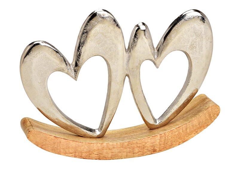 Corazón oscilante sobre base de madera de mango, plata (c/h/d) 24x18x5cm