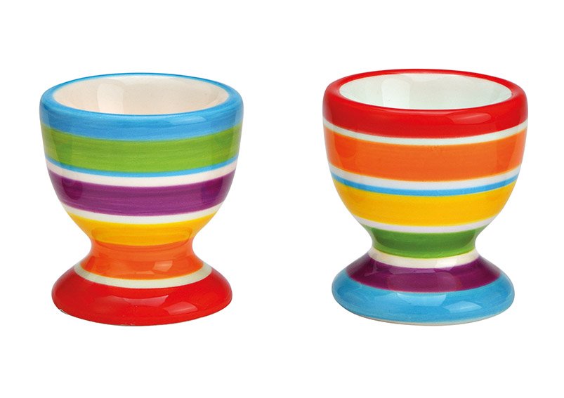 Egg cup striped ceramic colorful 2-fold, (W/H/D) 5x6x5cm