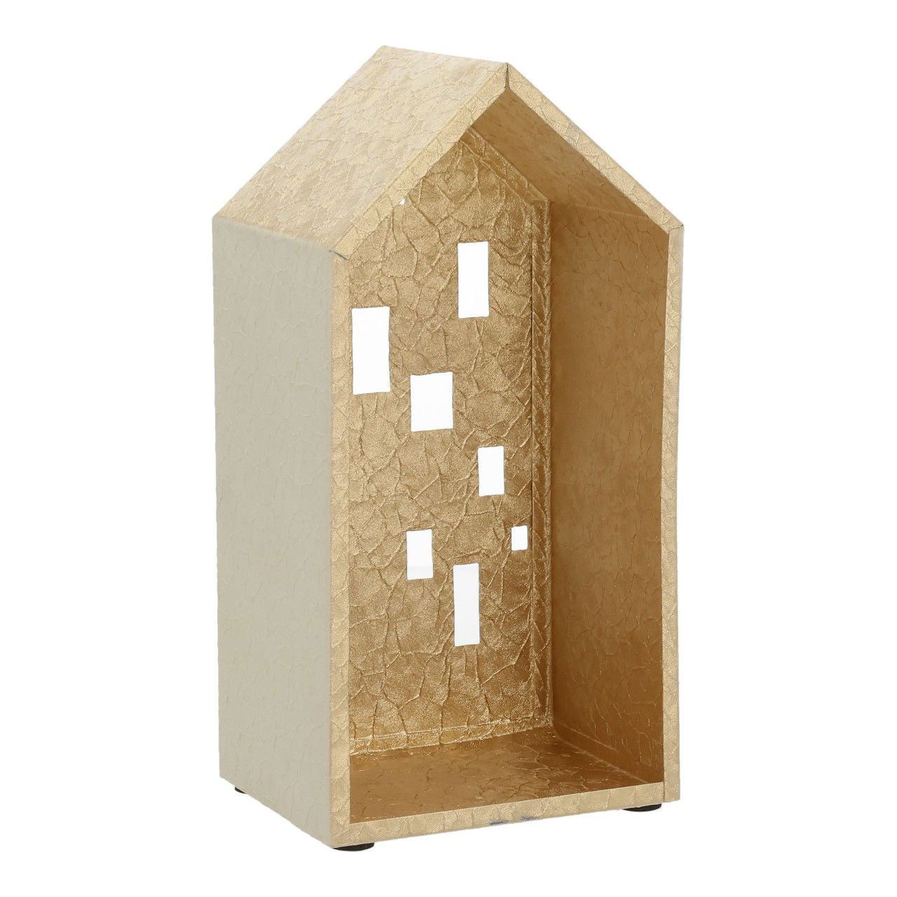 Kerzenhalter Haus aus Metall Champagner (B/H/T) 13x25x10cm Töpferei, Elektrisches Gerät, Schalter, Kabinett, Mobiliar