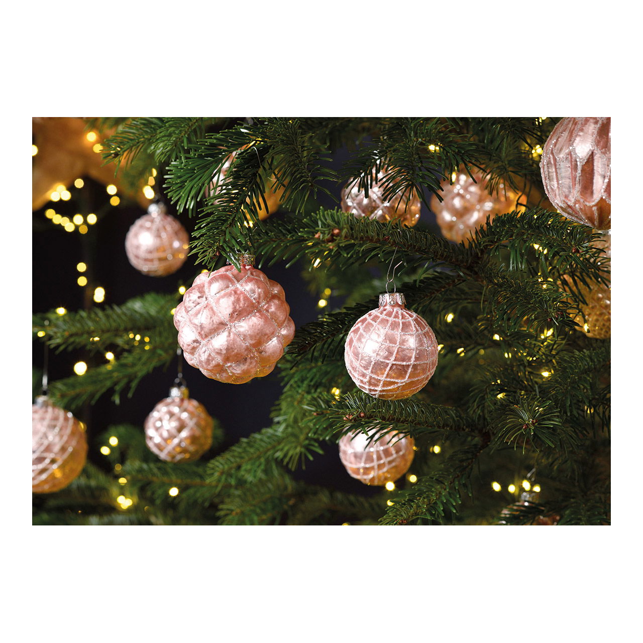 Weihnachtskugel Glitter aus Glas, 4-fach, Pink/Silber Ø6cm Pflanze, Baum, Weihnachtsdekorationen, Festival, Weihnachtsbaum