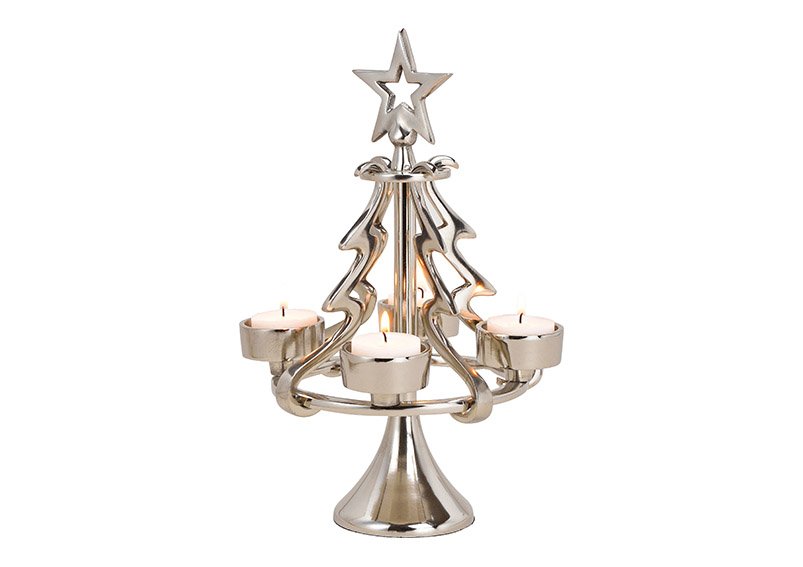Tealight holder advent flower arrangement christmas tree for 4 windlights metall silver 18x28x18cm