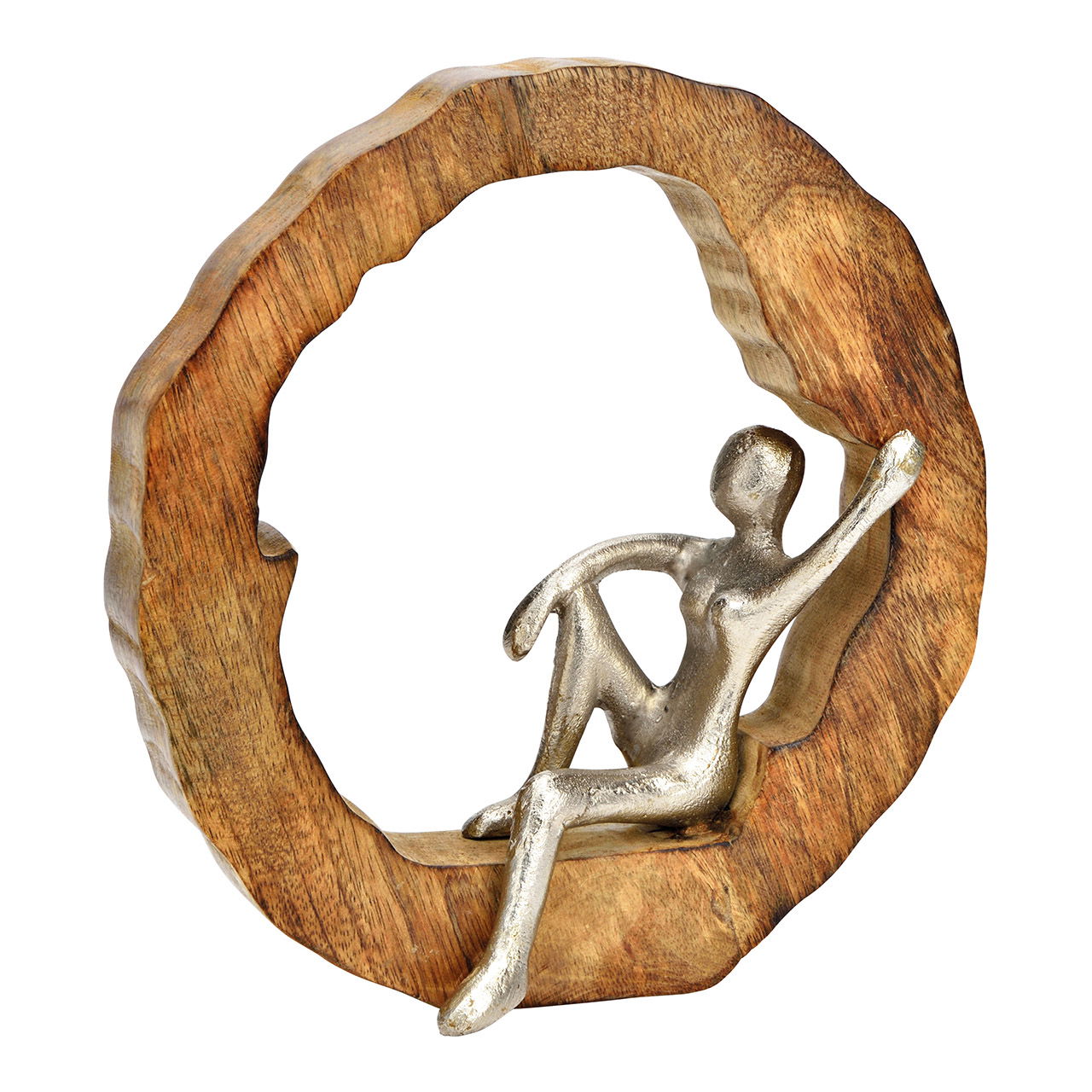 Aufsteller Skulptur aus Mangoholz natur, Figur silber (B/H/T) 20x22x6cm