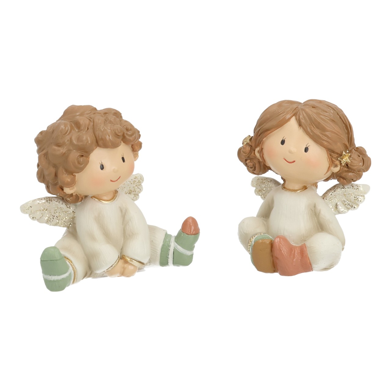 Kind/Engel sitzend aus Poly Weiß 2-fach sortiert (B/H/T) 4x6x4cm Engel, Figuren, Flügel, Kinderfigur, Kleidung