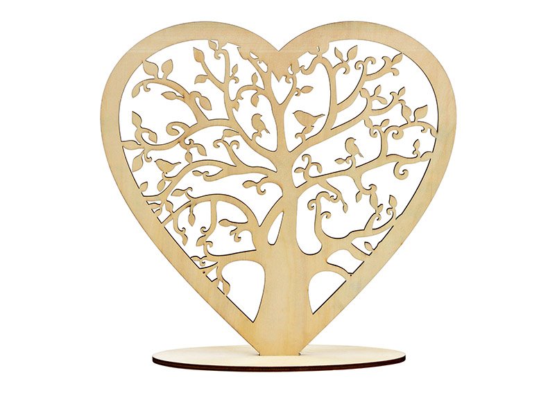Stand heart tree decor of wood nature (W/H/D) 30x30x8cm