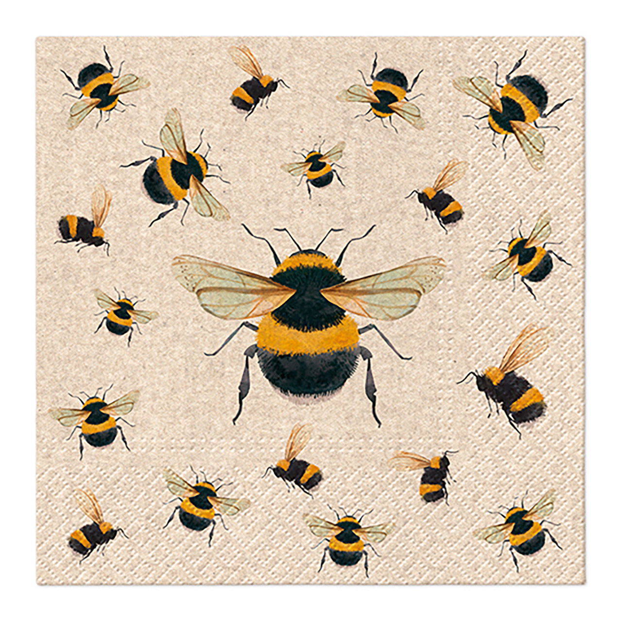 Servet bijendecor gemaakt van gerecycled papier/karton, 3-laags, pak van 20, champagne/geel/zwart (B/H) 33x33cm Servet bijendecor gemaakt van gerecycled papier/karton, 3-laags, pak van 20, champagne/geel/zwart (B/H) 33x33cm
