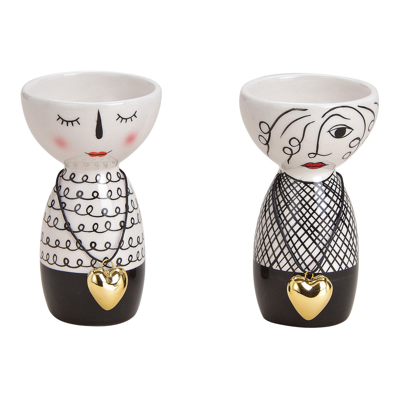 Vaso donna con ciondolo a cuore in ceramica nera, bianca 2 pieghe, (L/H/D) 6x11x6cm Vaso donna con ciondolo a cuore in ceramica nera, bianca 2 pieghe, (L/H/D) 6x11x6cm