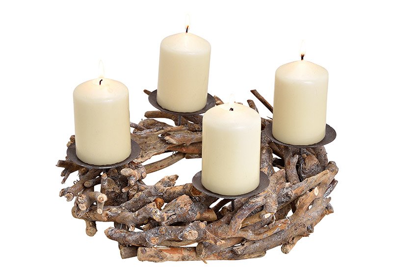 Candle holder, advent wreath, wood, metal, 30x8x30cm