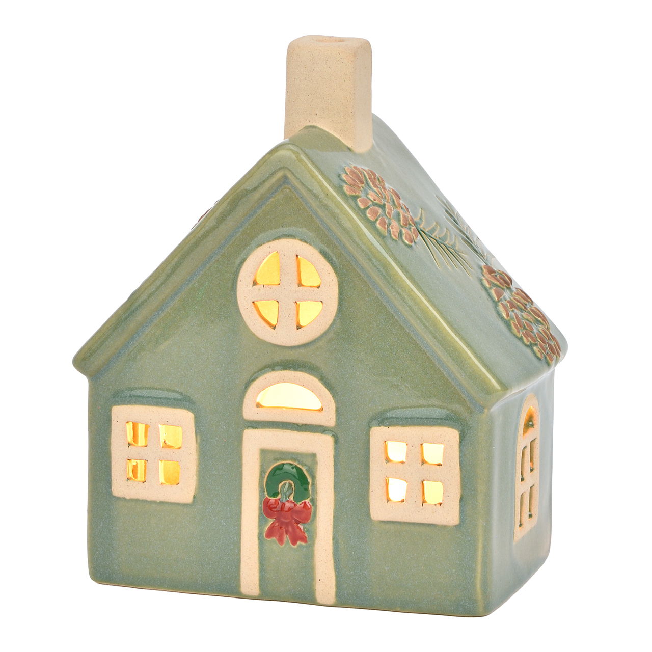 haus, keramik, ornament, grün, weihnachten