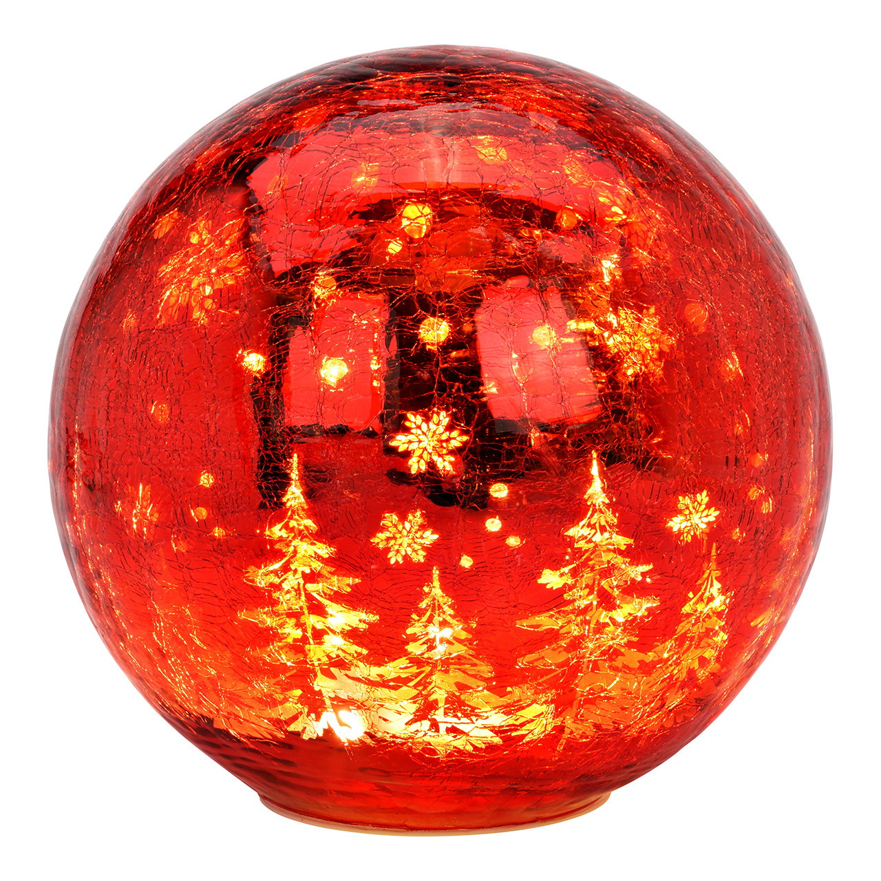LED Kugel Crackle mit Timer Funktion aus Glas, Rot (B/H/T) 20x19x20cm (exkl. 3xAA) | 10044529