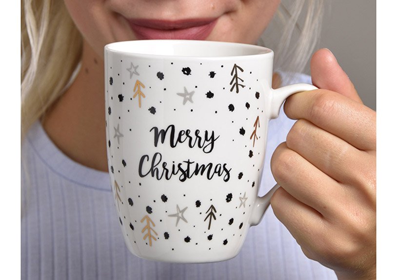 Mug with christmas wording, white, porcelain, 2-assorted, 300ml (w/h/d) 12x10x8cm