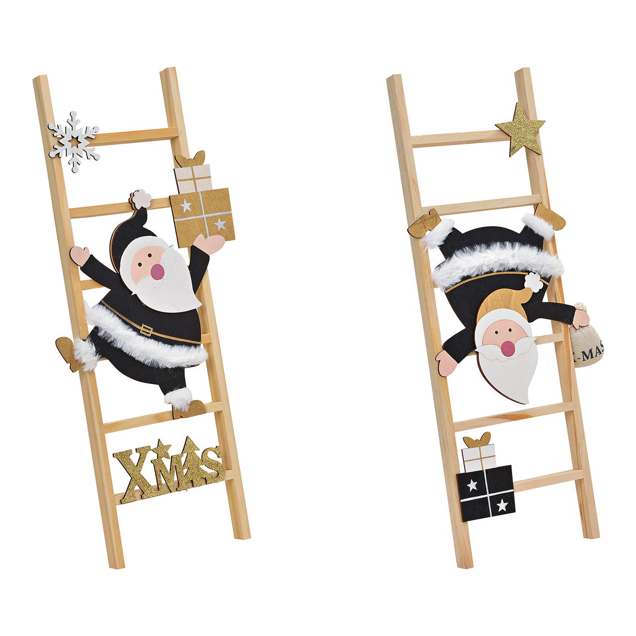 Santa on a ladder made of wood, natural, black, 2-compartment (w / h / d) 18x45x3cm