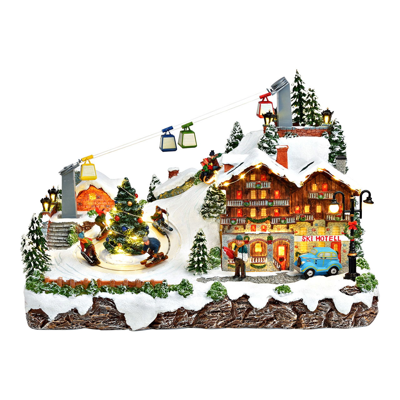 Scène de vents avec lumière, musique, mouvement. Patineur en poly, multicolore (L/H/P) 46x32x32cm fonctionnant à l'adaptateur Person