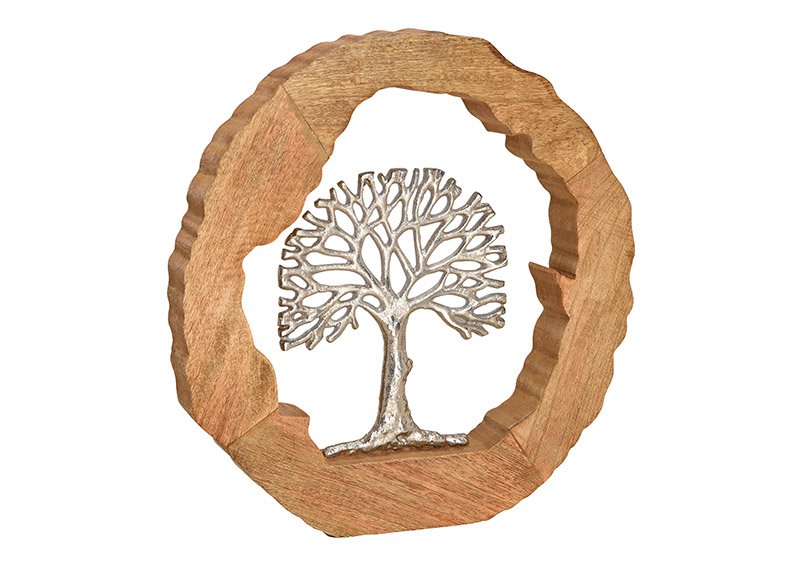 Stand tree made of metal in mango wood circle brown, silver (w / h / d) 37x38x5cm