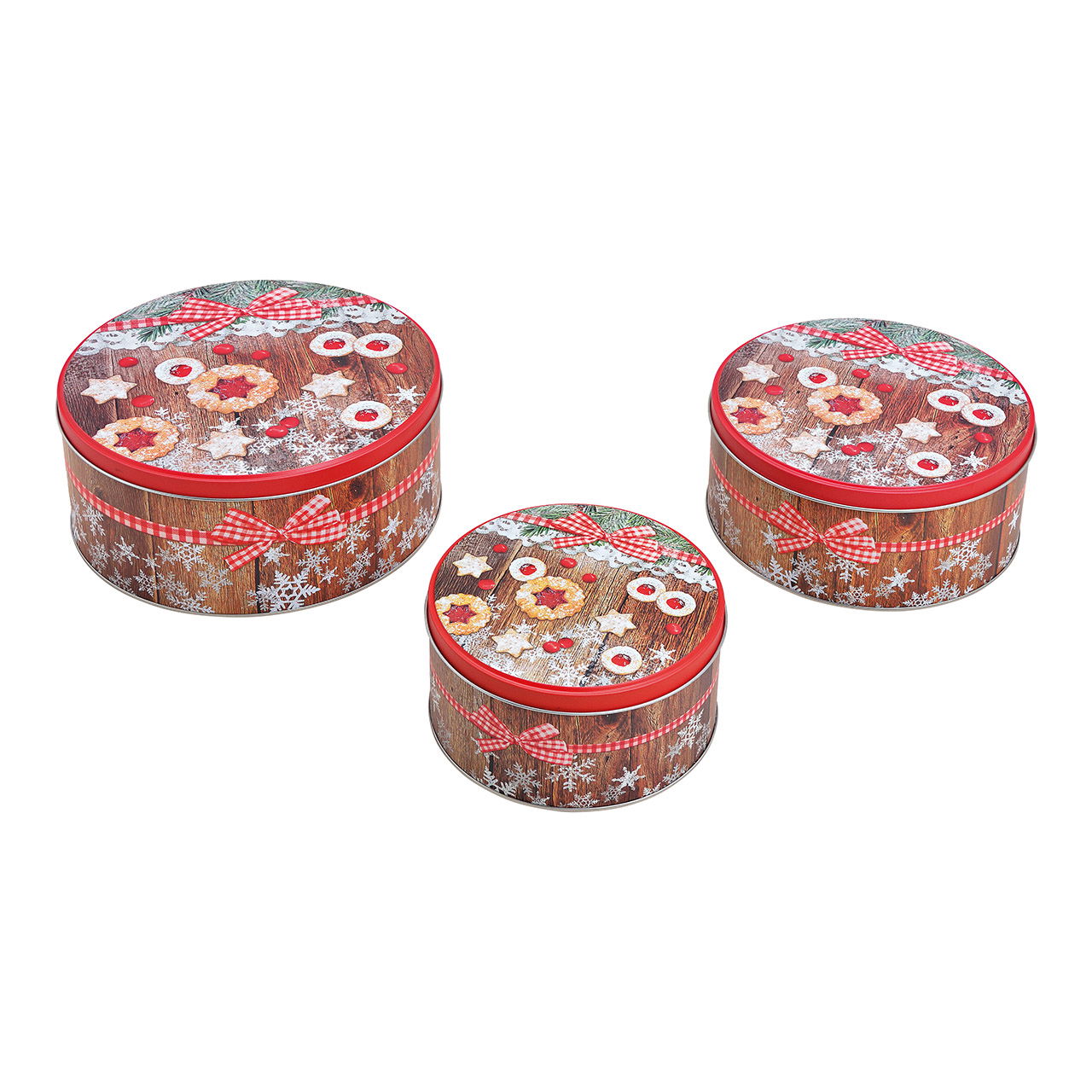 Dosen-Set Weihnachtsplätzchen Dekor aus Metall Bunt 3er Set, (B/H/T) 19x9x19cm Dosen-Set Weihnachtsplätzchen Dekor aus Metall Bunt 3er Set, (B/H/T) 19x9x19cm