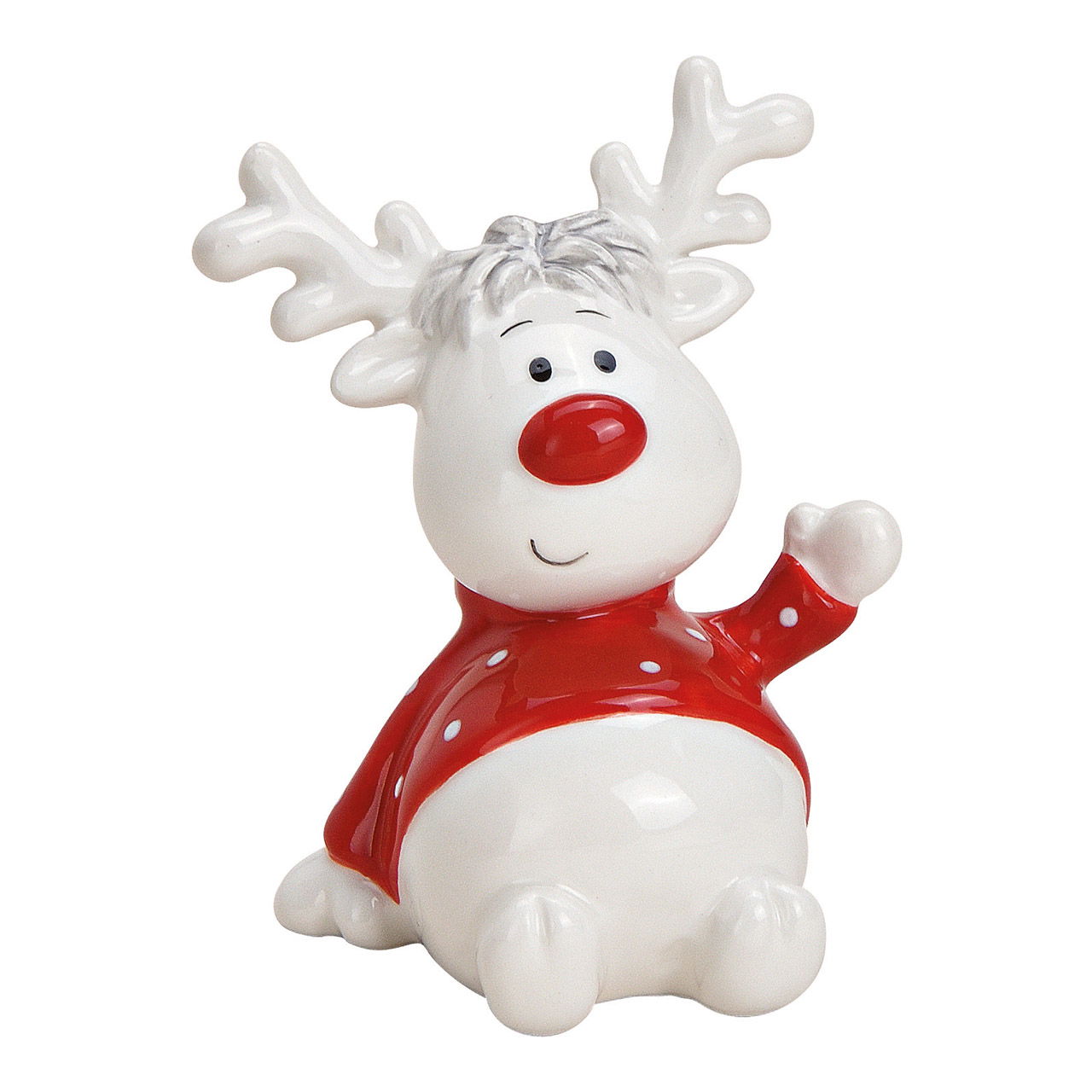 Decorative moose sitting made of ceramic, red and white, (W/H/D) 7x9x5 cm