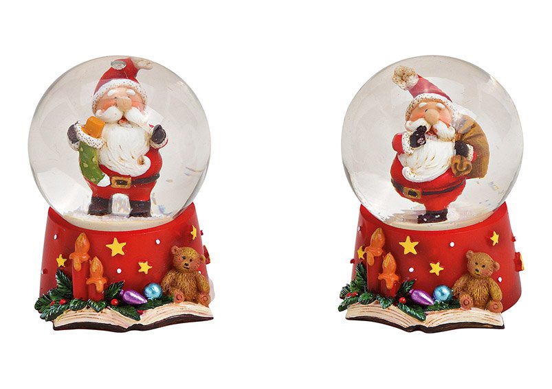 Sneeuwbol kerstman van poly, glas rood 2-voudig, (w/h/d) 4x6x5cm