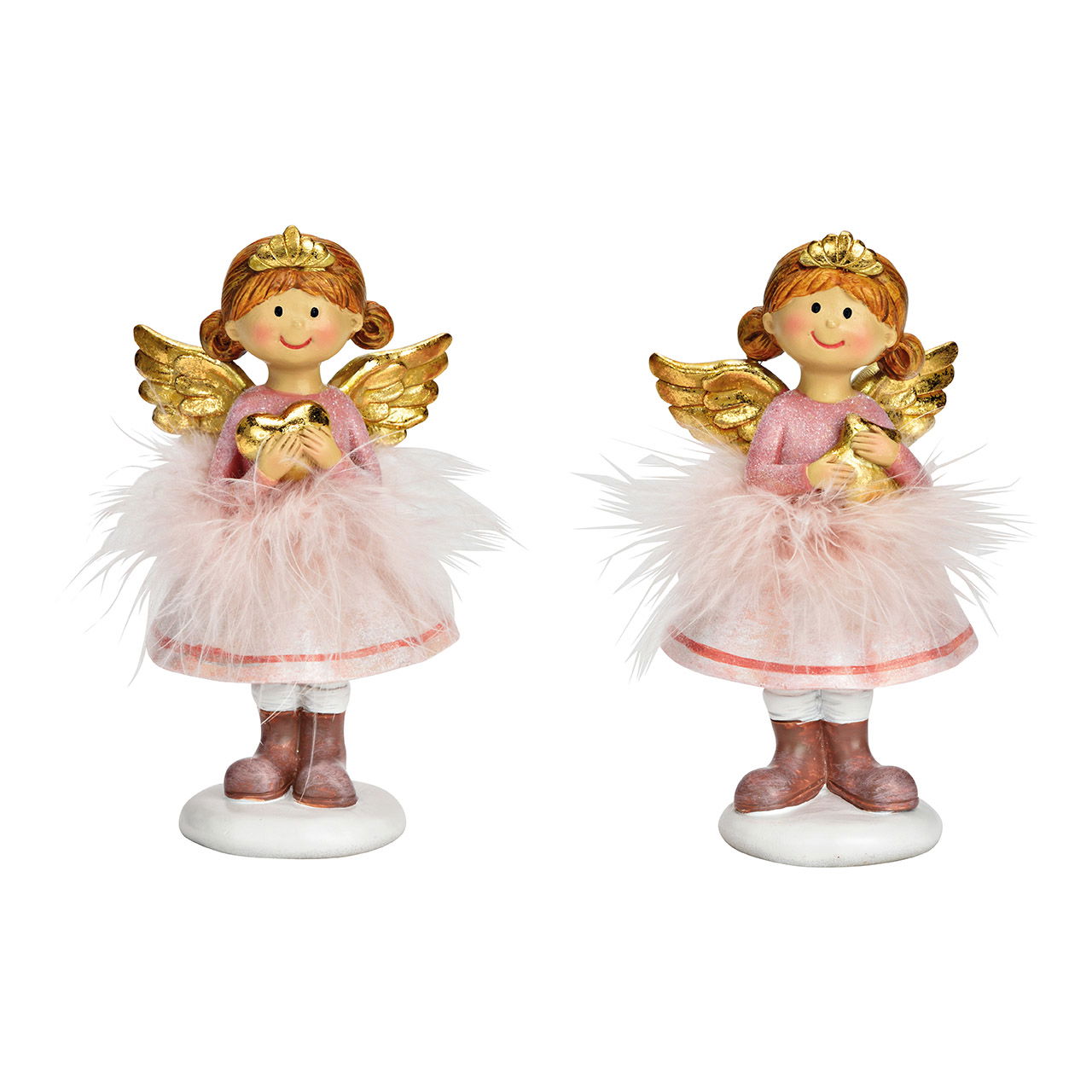 Ange en poly rose/rose 2 fois, (L/H/P) 6x13x5cm Ange en poly rose/rose 2 fois, (L/H/P) 6x13x5cm