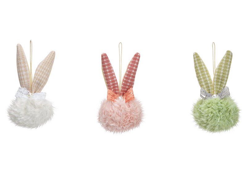 Hanger bunny ears of textile green, pink, white 3-fold, (W/H/D) 4x11x4cm