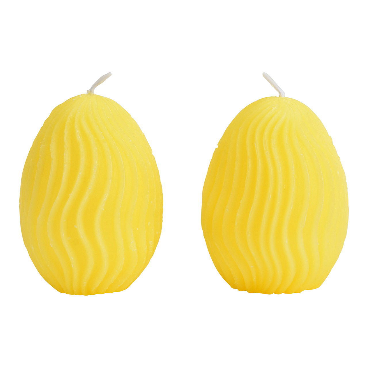 Set di candele, uovo di Pasqua, decorazione a strisce 3D, set di 6, in cera, giallo (L/H/D) 5x6x5cm