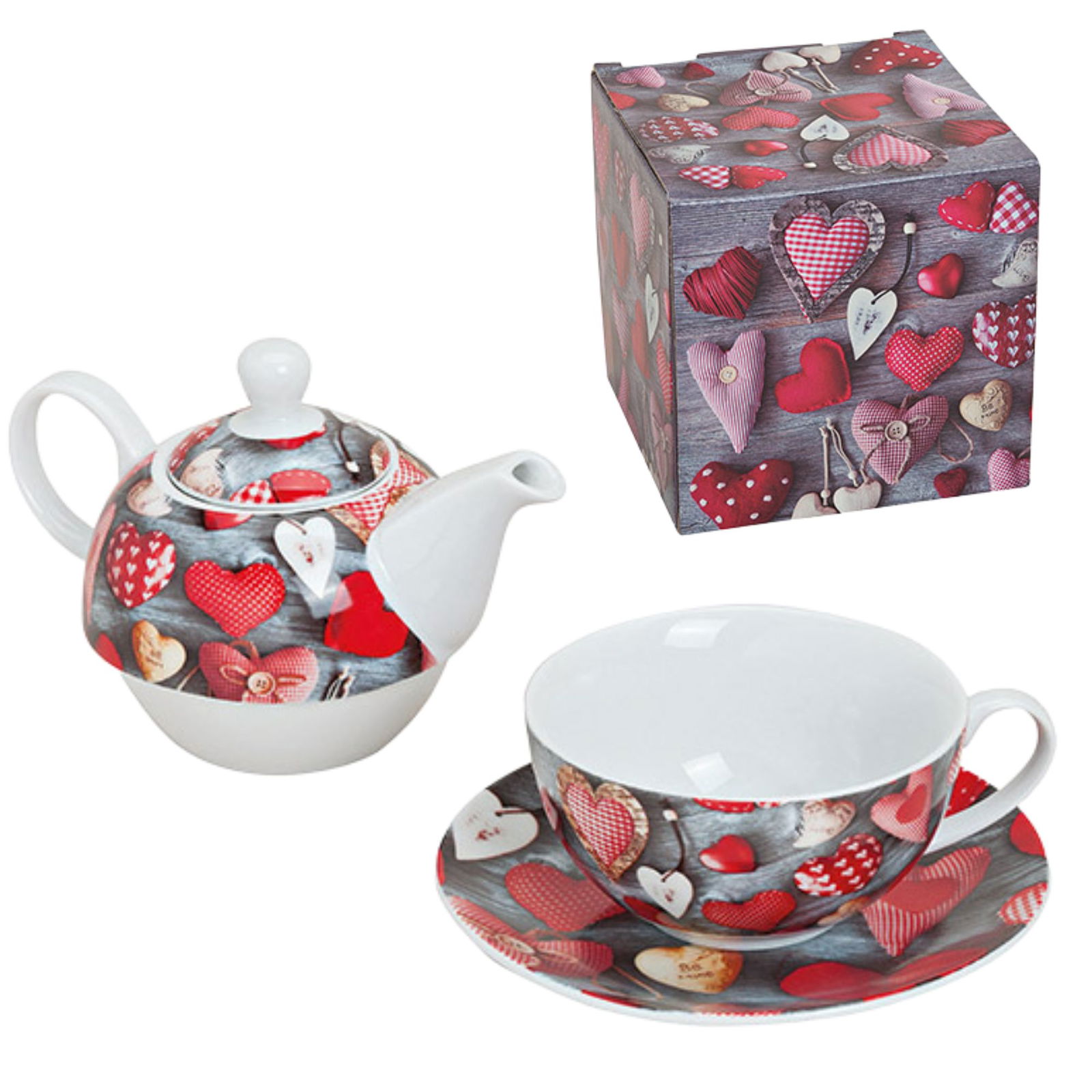 Teekannen-Set Herzdekoration, aus Porzellan, 3-teilig Töpferei, Kochgeschirr, Topf, Tasse, Teekanne, Töpferei, Kochgeschirr, Topf, Teekanne, Tasse