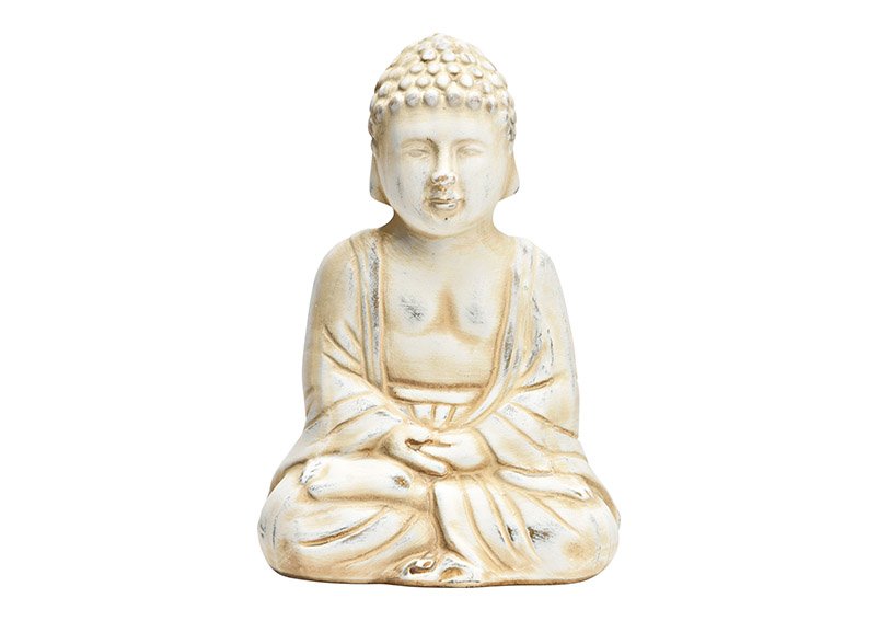 Keramische Boeddha beige (B/H/D) 14x21x11cm